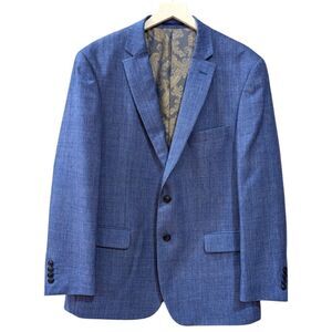 ZeGarie Uomo Men's EU 42R Two Button Blazer 100% Wool Silk Lined in Blue
